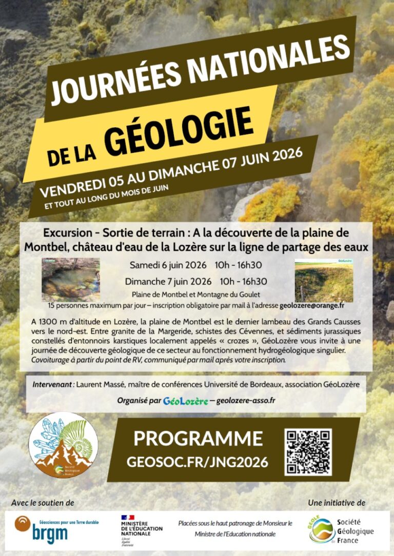 A la découverte de la plaine de Montbel, château d&rsquo;eau de la Lozère sur la ligne de partage des eaux – Journées Nationales de la Géologie 2026 – Samedi 6 et Dimanche 7 Juin